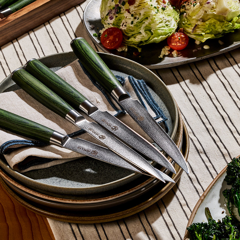 Damascus Steel Steak Knife Boxed Set, 6-pc (Green) - Image 3