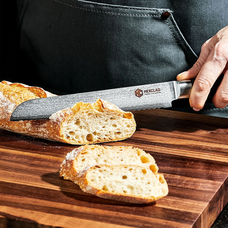 Damascus Steel Serrated Bread Knife, 8" (Green) - Image 4
