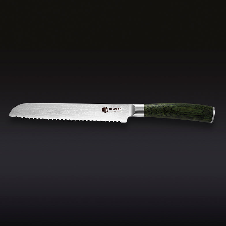 Damascus Steel Serrated Bread Knife, 8" (Green) - Image 6