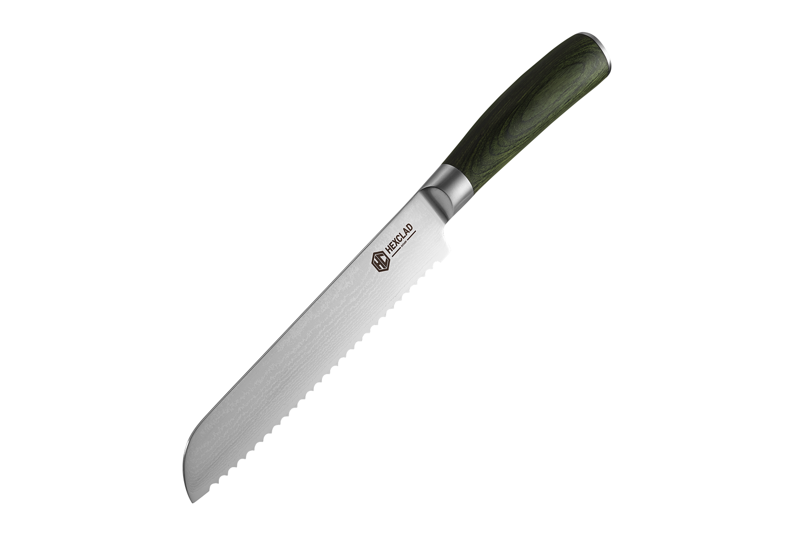 Damascus Steel Serrated Bread Knife, 8" (Green)