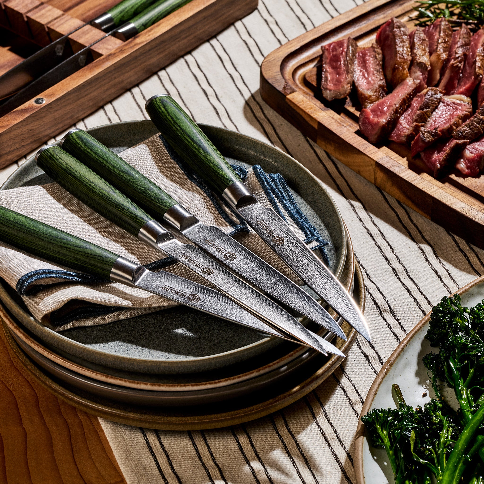 Damascus Steel Steak Knife Set, 8-pc (Green) - Image 3