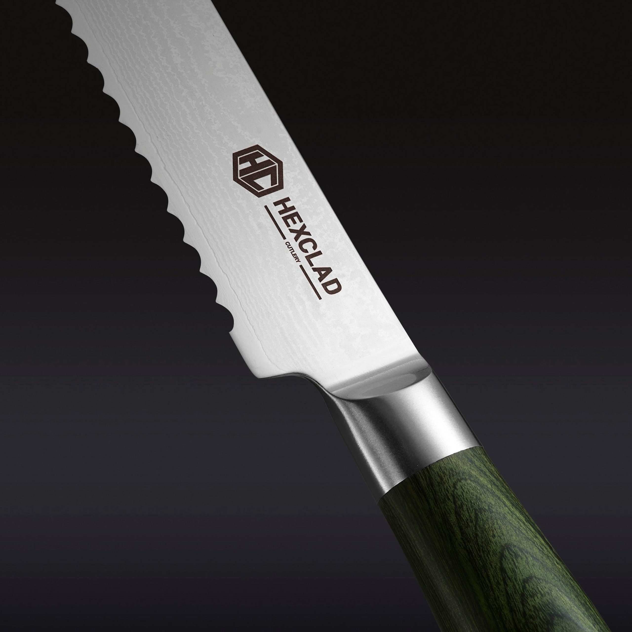 Damascus Steel Serrated Bread Knife, 8" (Green) - Image 2