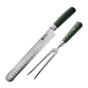 Damascus Steel Carving Set, 2-pc (Green)
