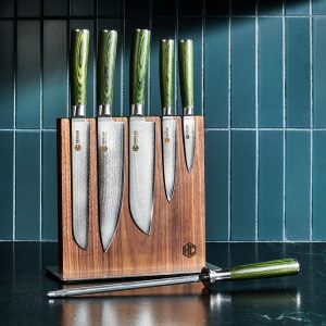 Damascus Steel Knife Set, 7-pc (Green)