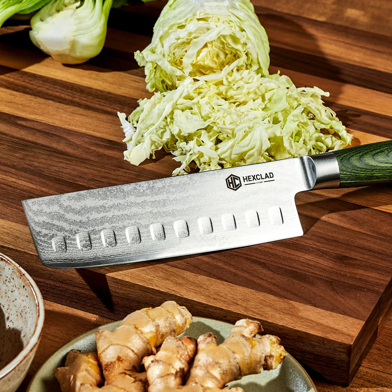 Damascus Steel Nakiri Knife, 6.5" (Green) - Image 5