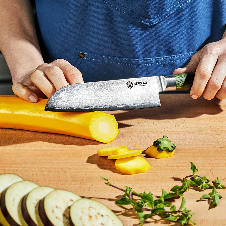 Damascus Steel Santoku Knife, 7" (Green) - Image 3