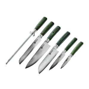 Essential Damascus Steel Knife Set, 6-pc (Green)