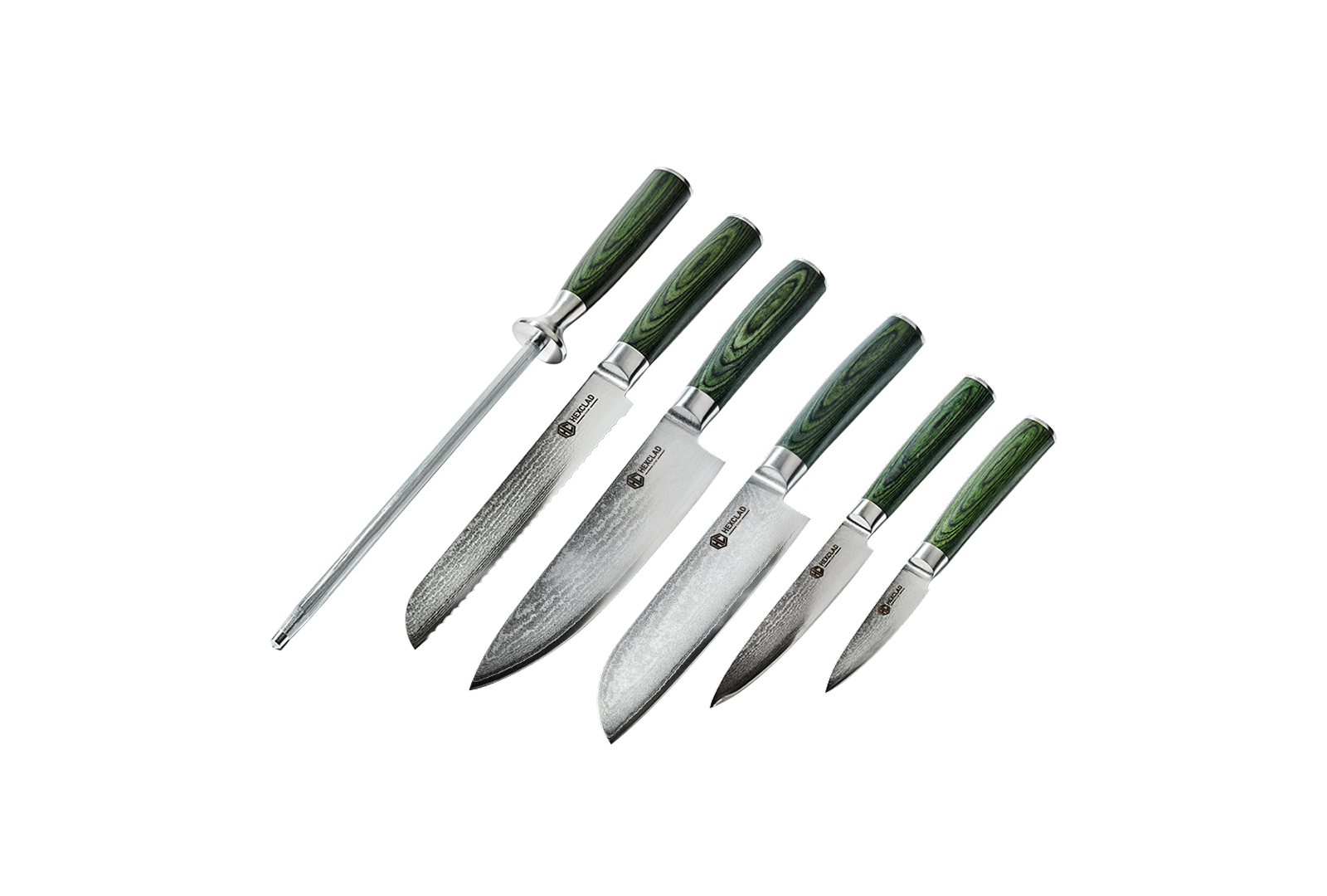 Essential Damascus Steel Knife Set, 6-pc (Green)