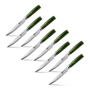 Damascus Steel Steak Knife Set, 8-pc (Green)